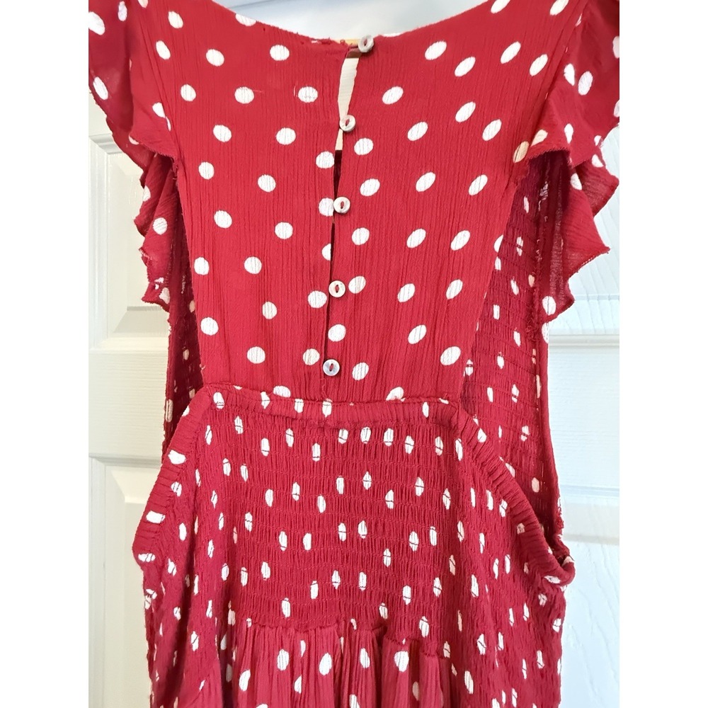 Free People Maxi Dress Women Medium Red Polka Dot Smocked Flutter Sleeve Boho - Picture 5 of 12